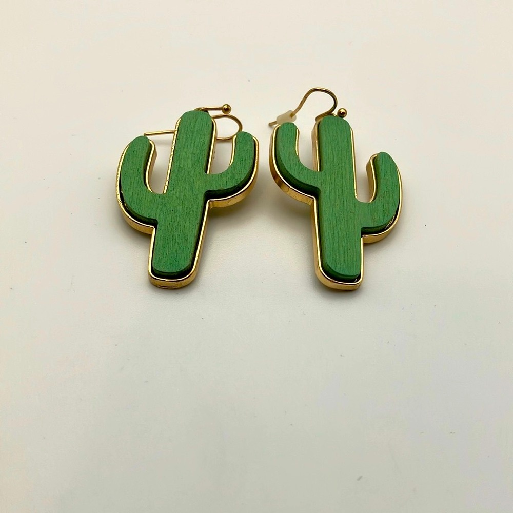 Green wood Cactus Earrings